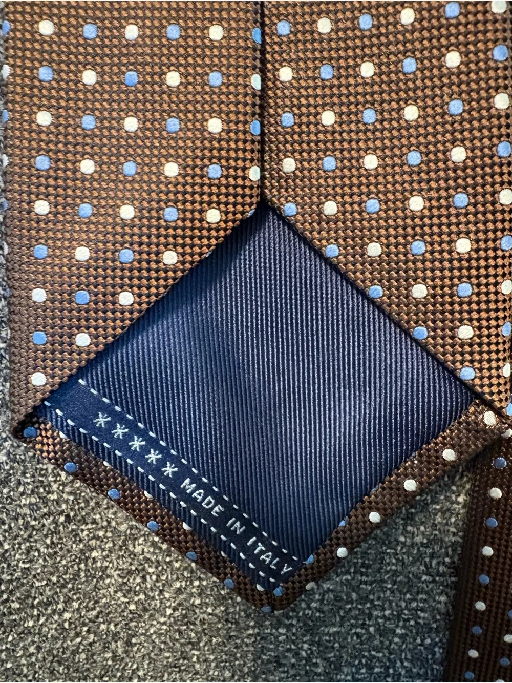 Ermenegildo Zegna Brown Tie with Blue and White Polka Dots